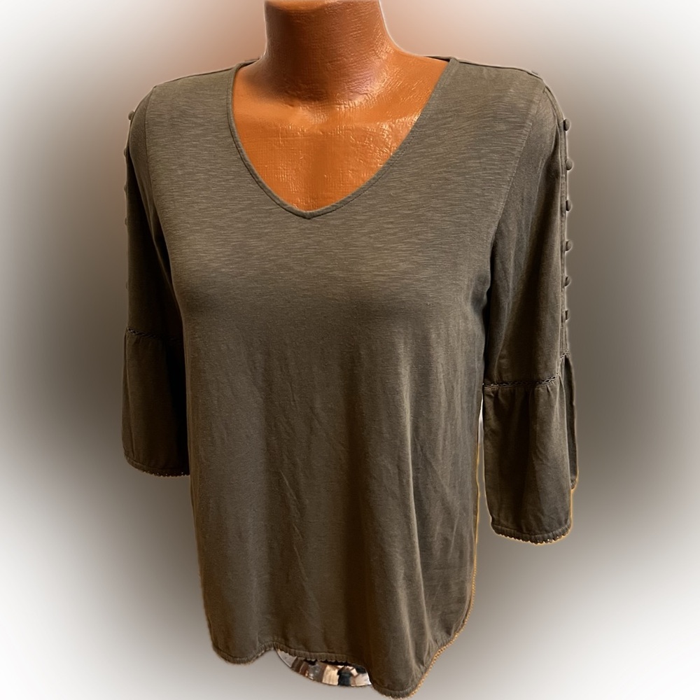 J. Jill nicely detailed cotton modal 3/4 length sleeve v-neck tunic tee top M 💕